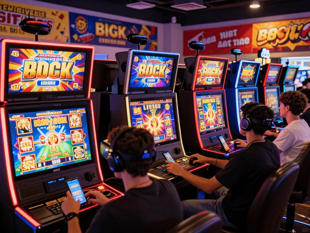 Experience engaging online gaming at https://rokok88.hot with colorful slot machines and diverse players in a vibrant digital casino.