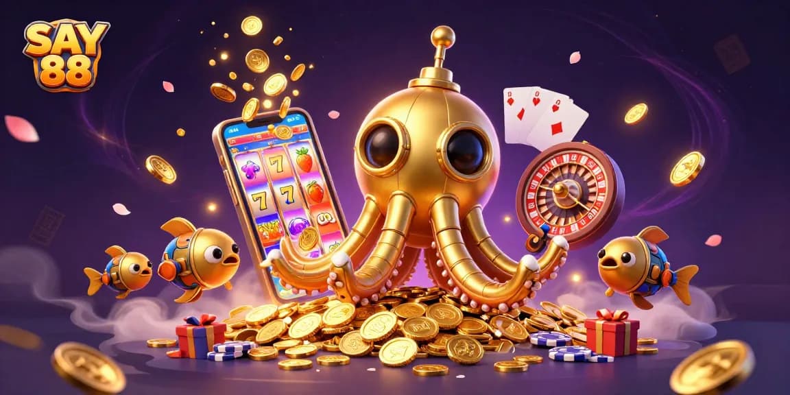SAY 88 emerges as a vibrant gaming adventure, capturing excitement with slot reels and golden coins.