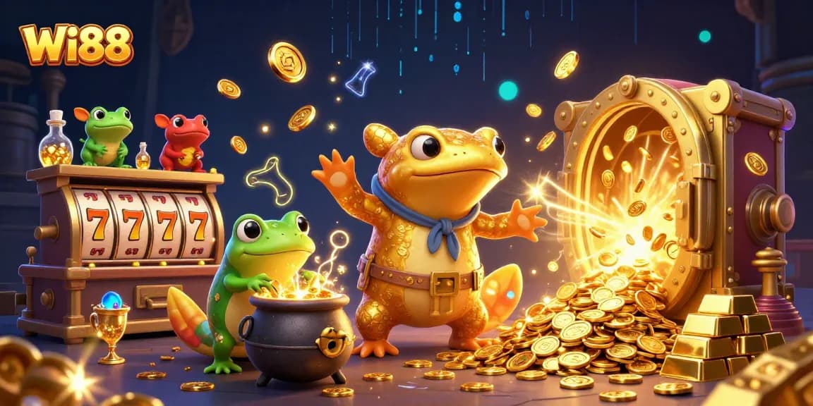 Engage in thrilling gameplay at Wi88 with gold coins and vibrant casino elements.