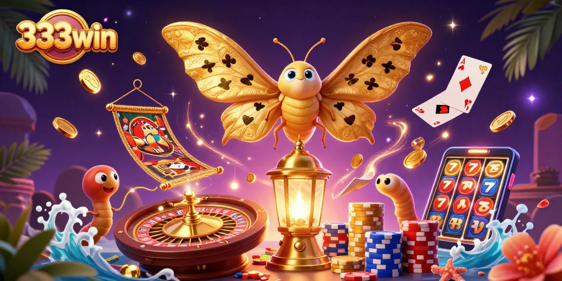 Experience the thrill of 333win with this vibrant casino scene featuring an atlas moth and lavish gaming elements.