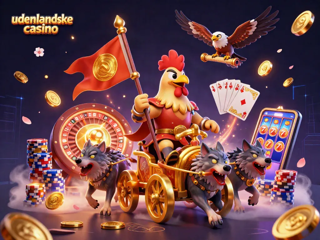 Experience excitement at udenlandske casino with this dynamic illustration featuring colorful gaming elements.