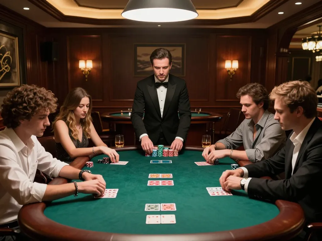 Players at a private poker table during an intense game at lu88vip casino, showcasing strategic gameplay.