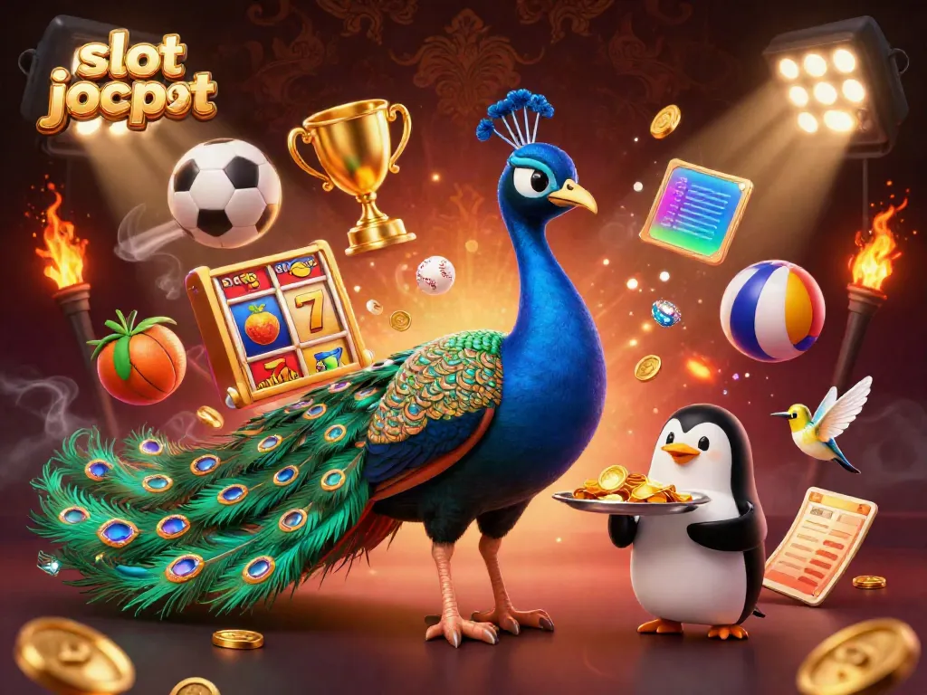 Experience the thrill of slot jackpot with a vivid 3D illustration of characters celebrating amidst rich casino elements.