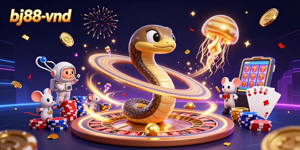 Place bets on bj88-vnd's exciting carnival featuring a Saturn ring snake and golden jellyfish.