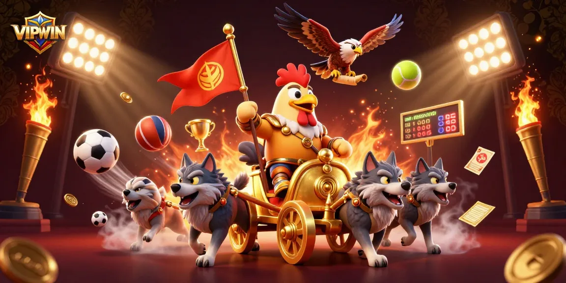 Engage in thrilling games with VIPWIN at this vibrant casino illustration featuring dynamic sports elements.