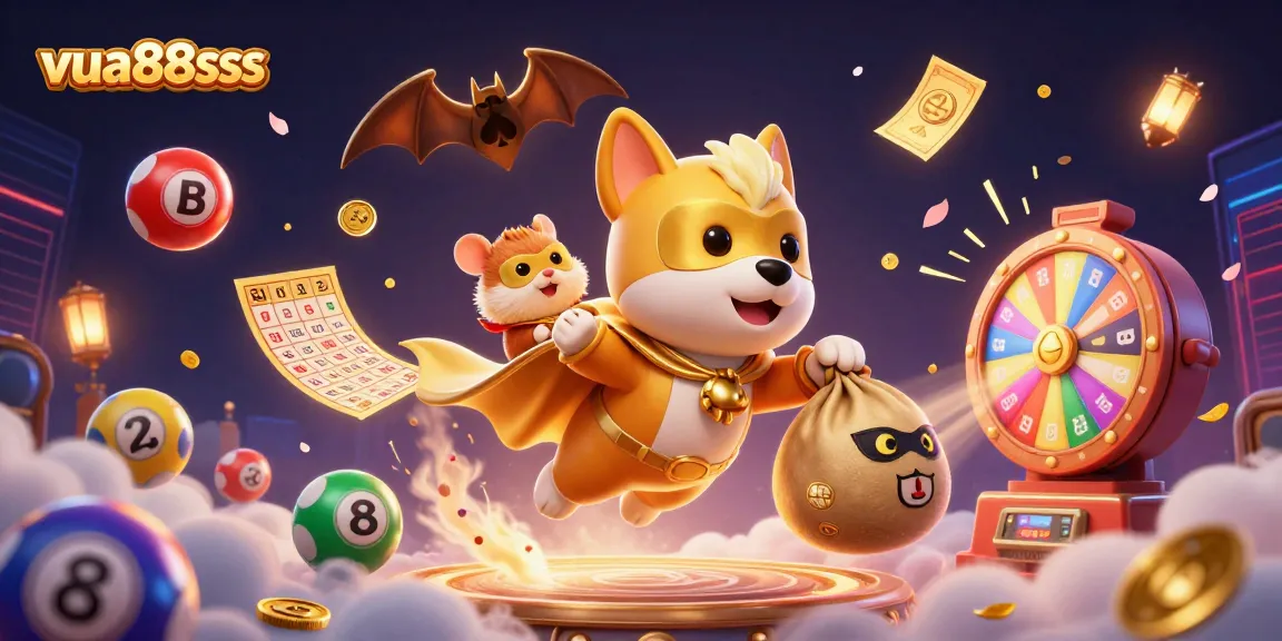 Engage with the action at vua88sss as the animated superhero dog and hamster explore vibrant casino adventures.