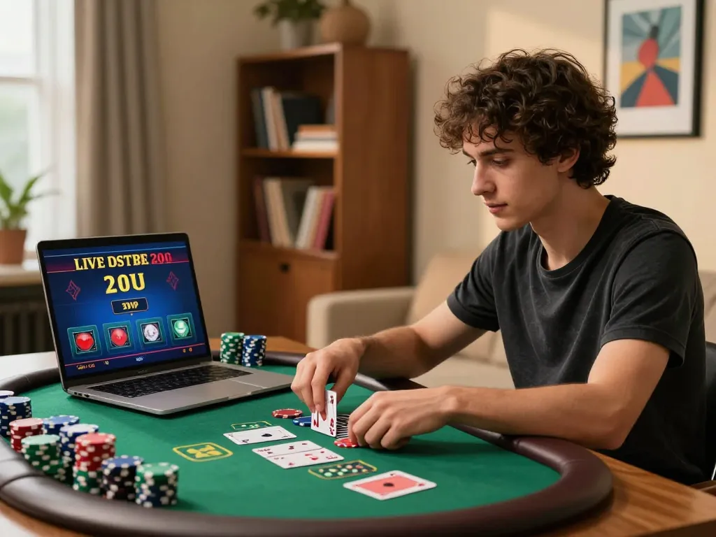 Engaging user playing live dealer blackjack on uu88 platform at home, showcasing strategic gameplay.