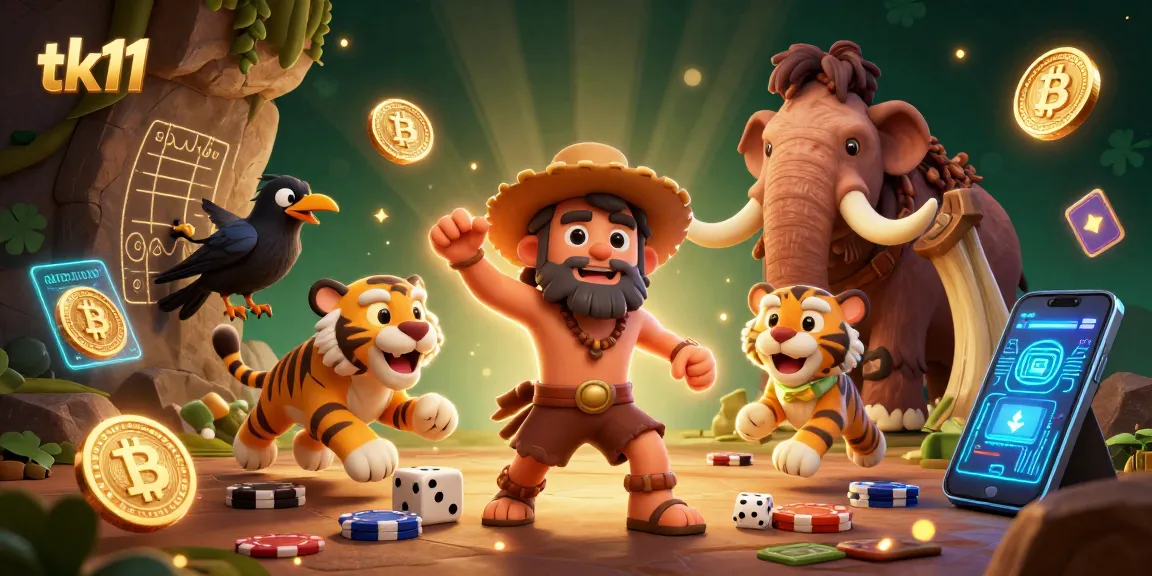 Spin to win at tk11 with vibrant casino characters and glowing crypto elements.