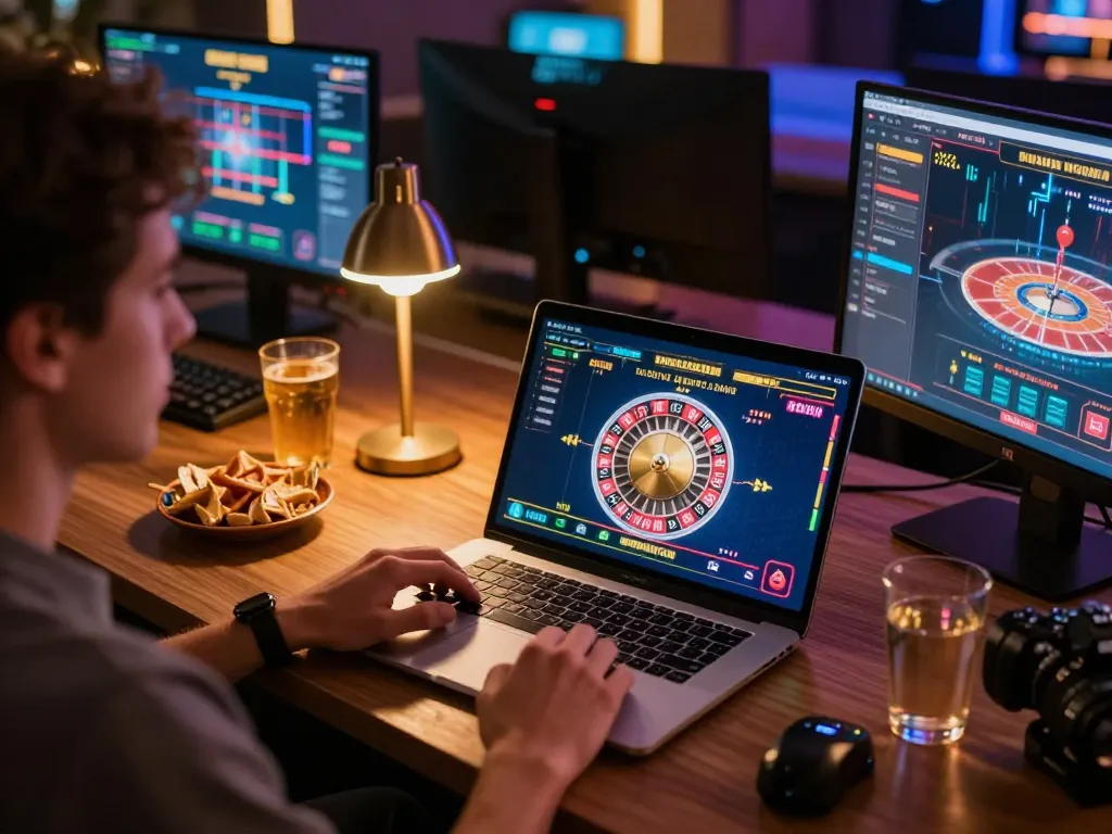 Engaging in strategic gameplay on the Fun88 online casino platform with a modern gaming setup.