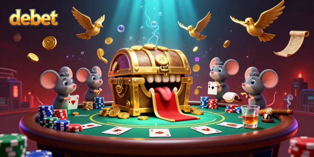 Experience thrilling gaming moments at debet with vibrant casino elements and treasures.