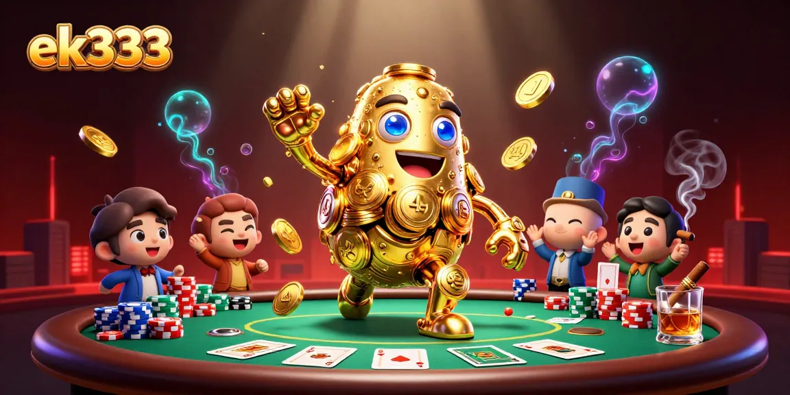 Experience thrilling action at ek333 with a dynamic casino scene featuring gold coin sprites and poker elements.