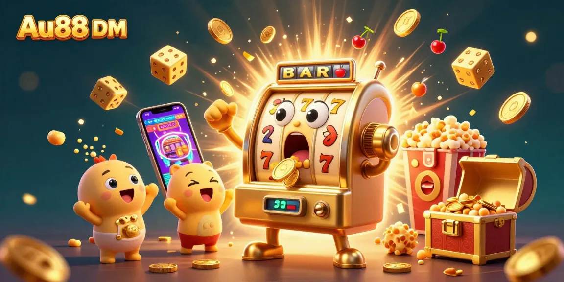 Experience thrilling wins at Au88 DM as golden slot machines celebrate jackpots amidst a lively casino atmosphere.