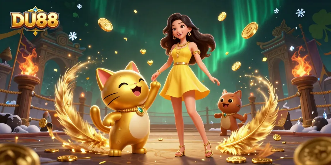 Engage in exciting gameplay at DU88 with golden coins and lucky symbols floating in a vibrant casino setting