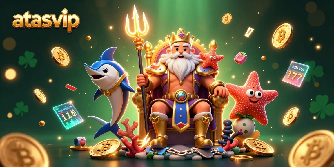 Experience the excitement of atasvip with 3D Cartoon Neptune and vibrant casino elements.