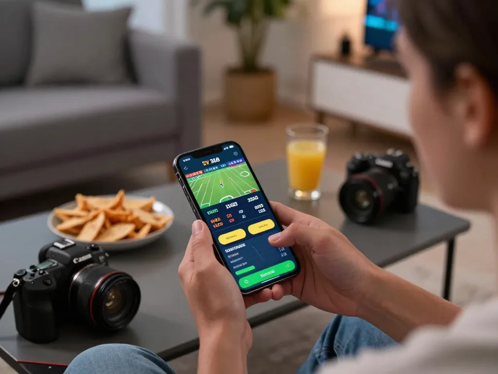 Engaging in online sports betting with the SV 368 mobile app in a cozy home setting.
