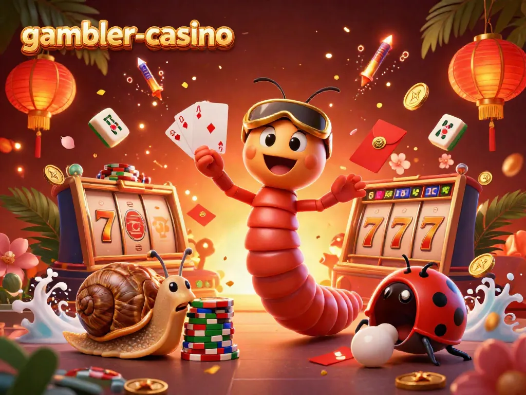 Spela på gambler-casino med en färgstark 3D-casinoscen inklusive kort och marker.
