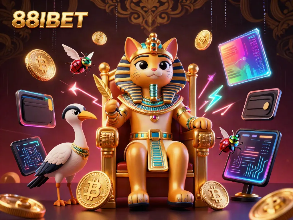 Place bets with 88IBET in a vibrant, 3D casino atmosphere filled with cryptocurrency elements.