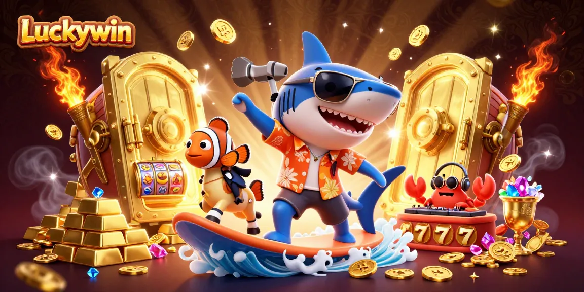 Experience thrilling gameplay at Luckywin with dynamic characters surrounded by sparkling treasures.