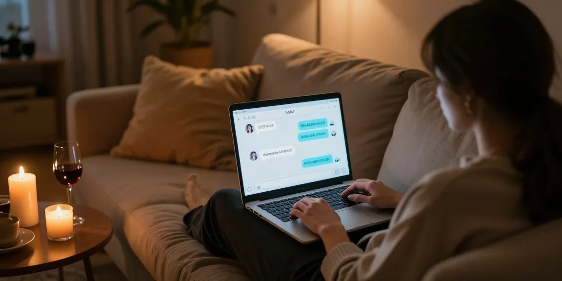 Engaging with an NSFW chat bot in a cozy, intimate setting.
