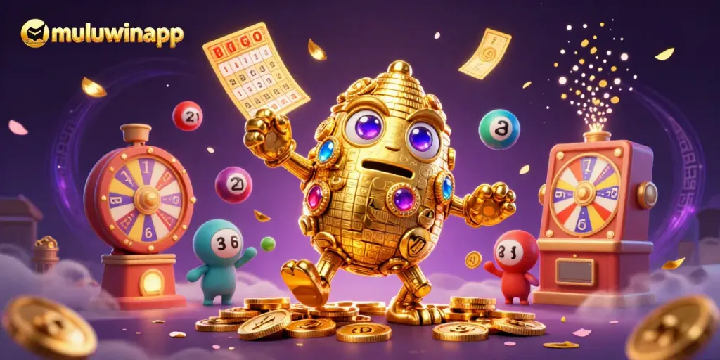 Experience the excitement of the muluwinapp with a vibrant and engaging 3D illustration showcasing dynamic gaming elements.
