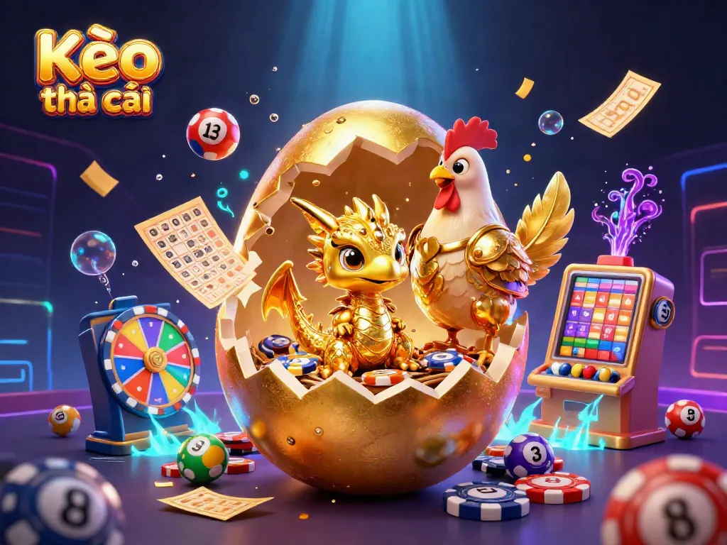 Engaging illustration showcasing Kèo nhà cái with a golden dragon and poker chips, representing exciting betting.