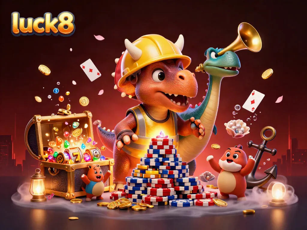 Win big with luck8 in a vibrant casino scene featuring dynamic characters and joyful celebrations.