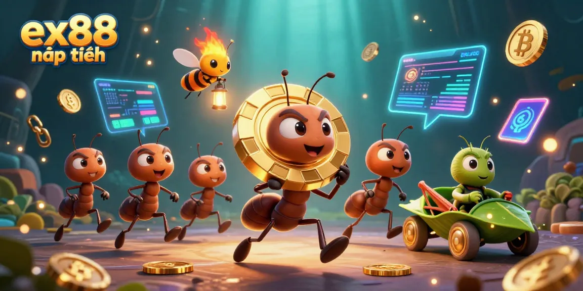 Experience the excitement of ex88 nạp tiền with a thrilling 3D adventure of ants heisting a giant poker chip.