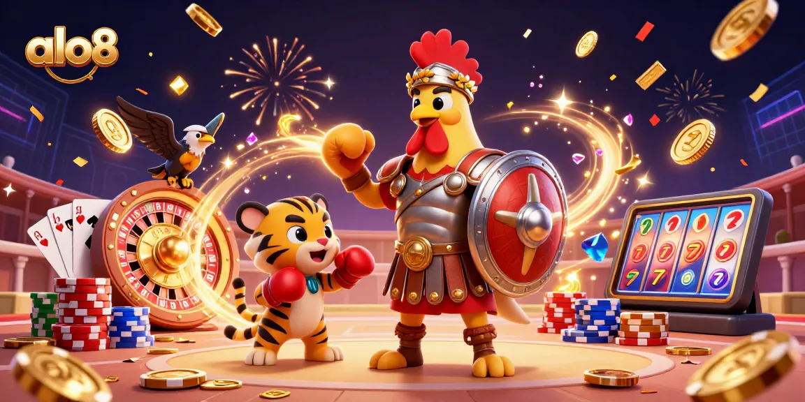 Experience thrilling action at alo8 with a gladiator rooster and casino elements for the ultimate gaming adventure.