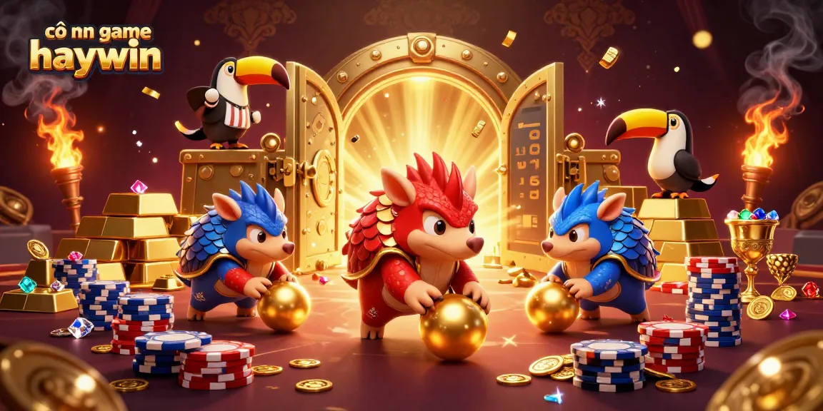 Experience exciting wins and adventure with cổng game haywin featuring rival pangolins in a vibrant casino scene.