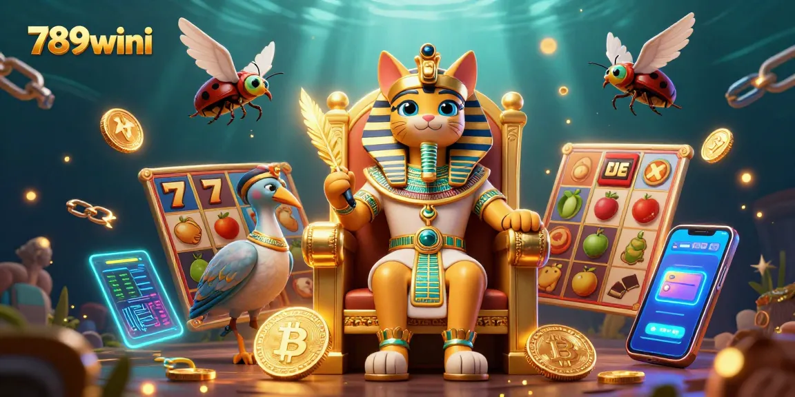 Engage with 789wini's vibrant casino world featuring 3D characters, slot elements, and cryptocurrency.