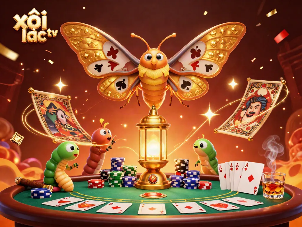 Win big with xôi lạc tv while enjoying vibrant casino scenes created by a golden moth