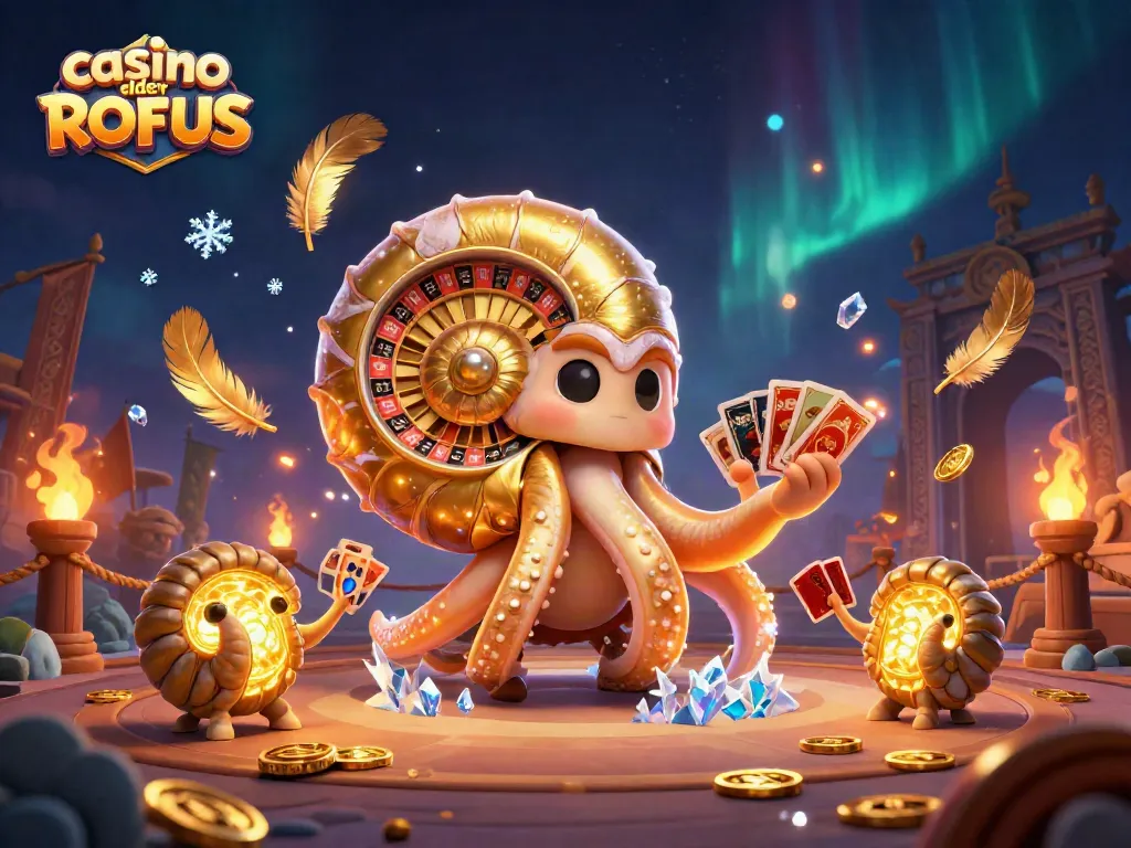 Play at casino sider uden ROFUS with a stunning 3D illustration of ancient creatures and gaming elements.