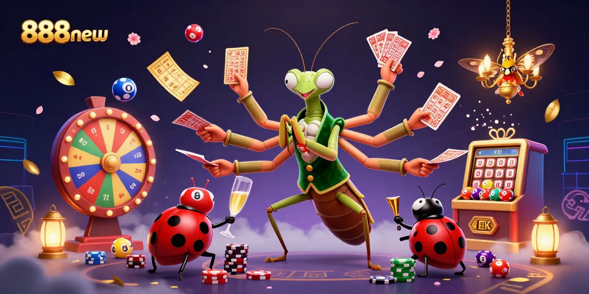 Engage with 888new's vibrant casino scene featuring colorful gaming elements and lively characters.