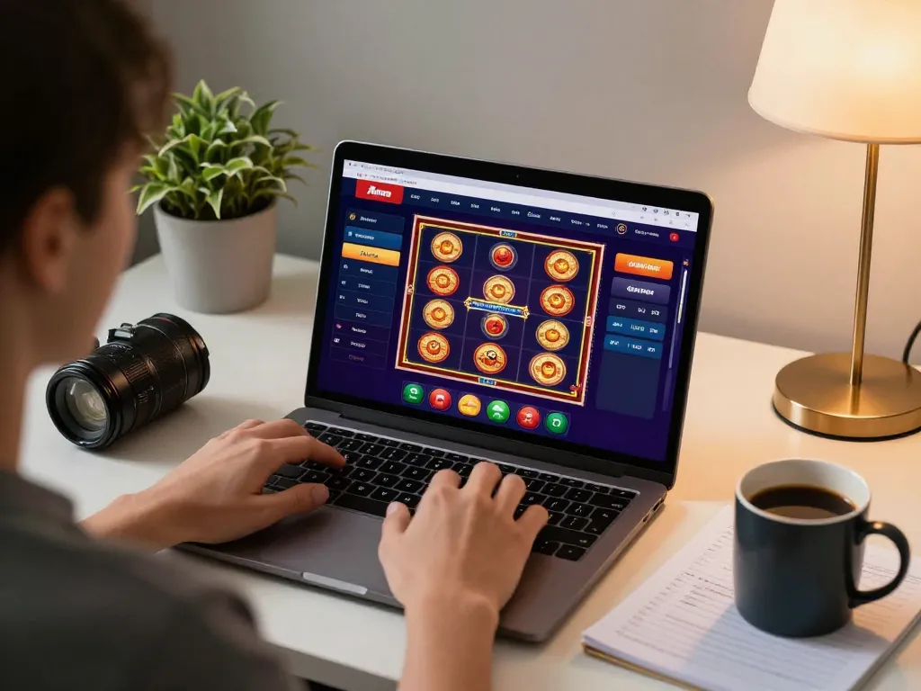 Engaging online gameplay at TR88 with vibrant slot graphics and focused player.