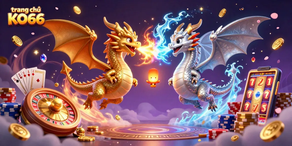 Experience the thrilling action on trang chủ KO66 with vibrant dragons and casino game elements.
