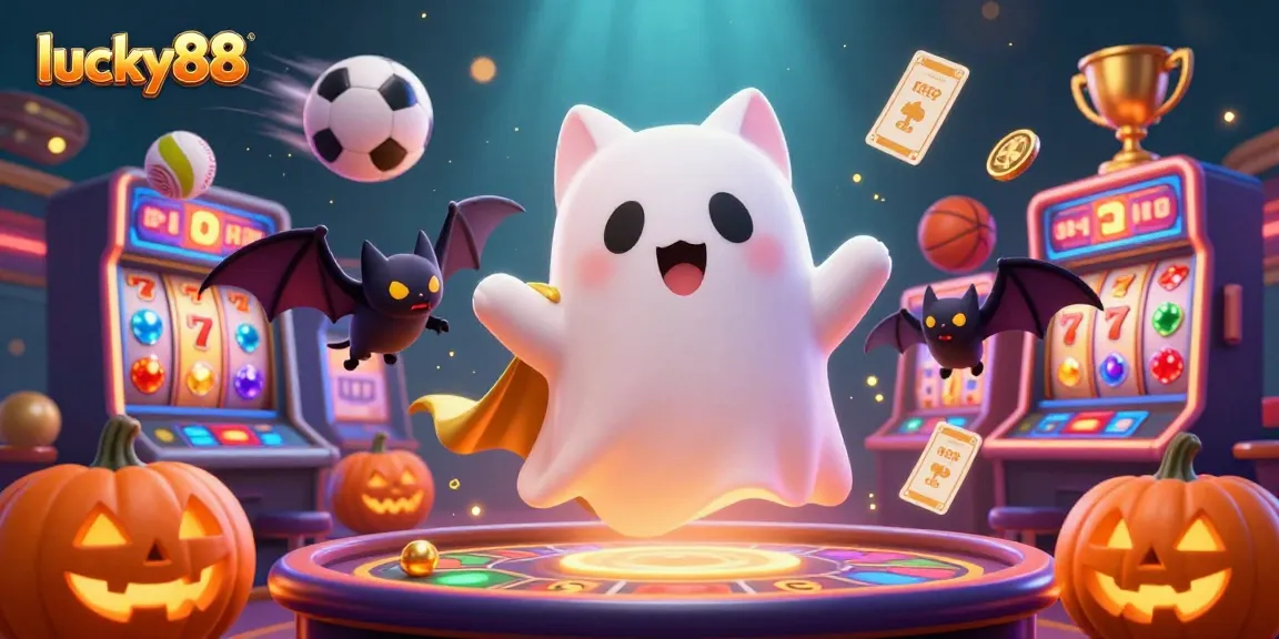 Experience thrilling gameplay with lucky88 as a ghostly cat explores a vibrant casino scene.