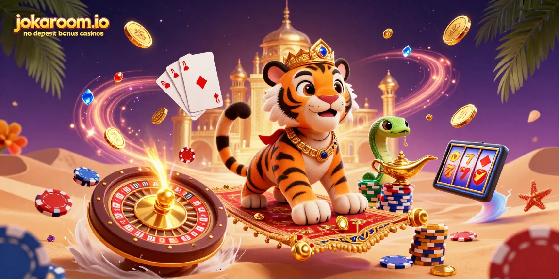 Experience the thrill with jokaroom.io no deposit bonus casinos in this dynamic casino illustration.