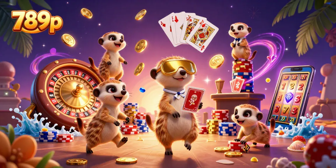Experience the excitement of 789p with meerkats running a bustling casino, showcasing engaging game elements.