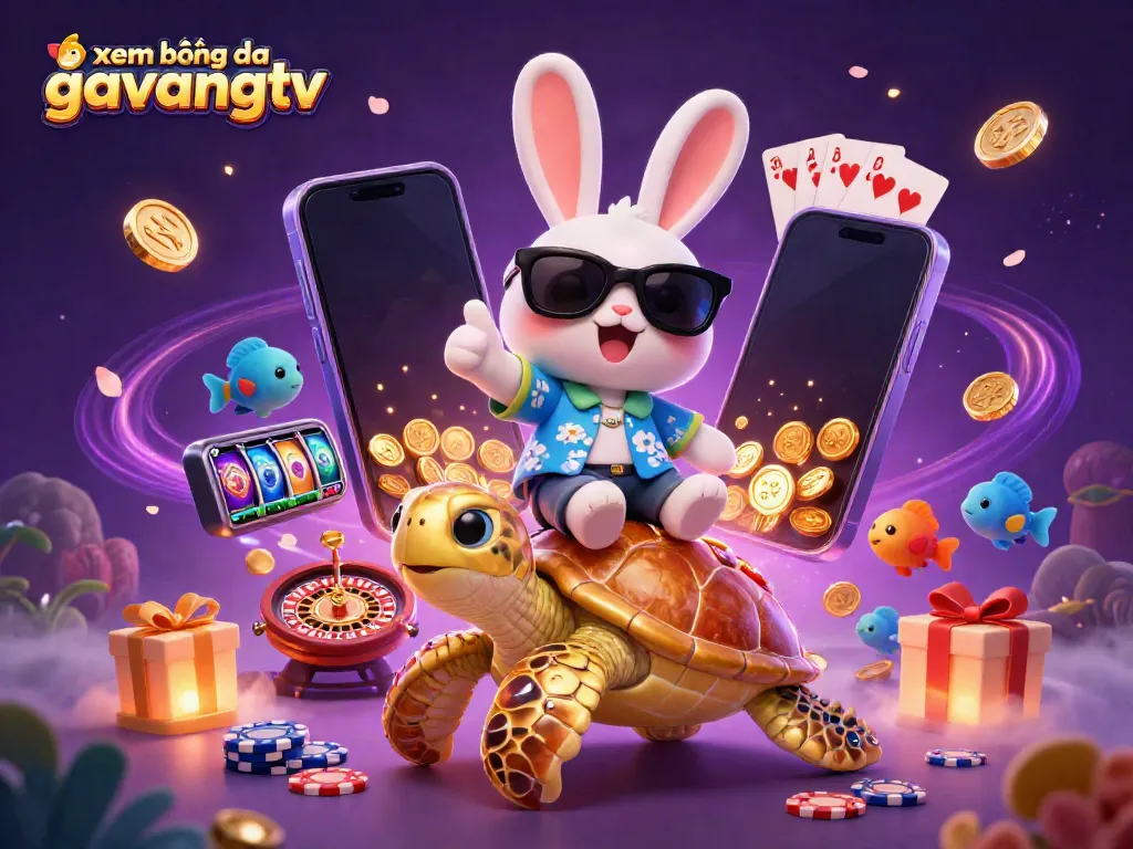 Experience xem bóng đá gavangtv with a vibrant scene featuring 3D characters and casino elements.