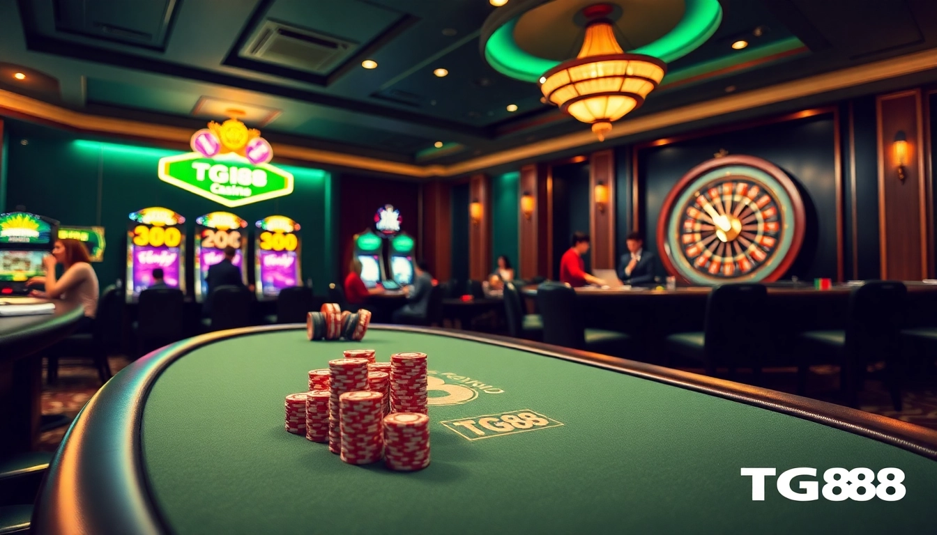 Players winning big at a vibrant casino table, highlighting tg88 promotions.