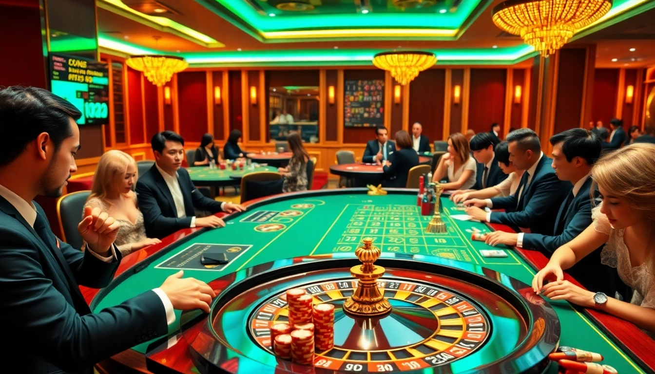 Dynamic gaming scene at nhà cái rr88 with poker chips and a roulette wheel.