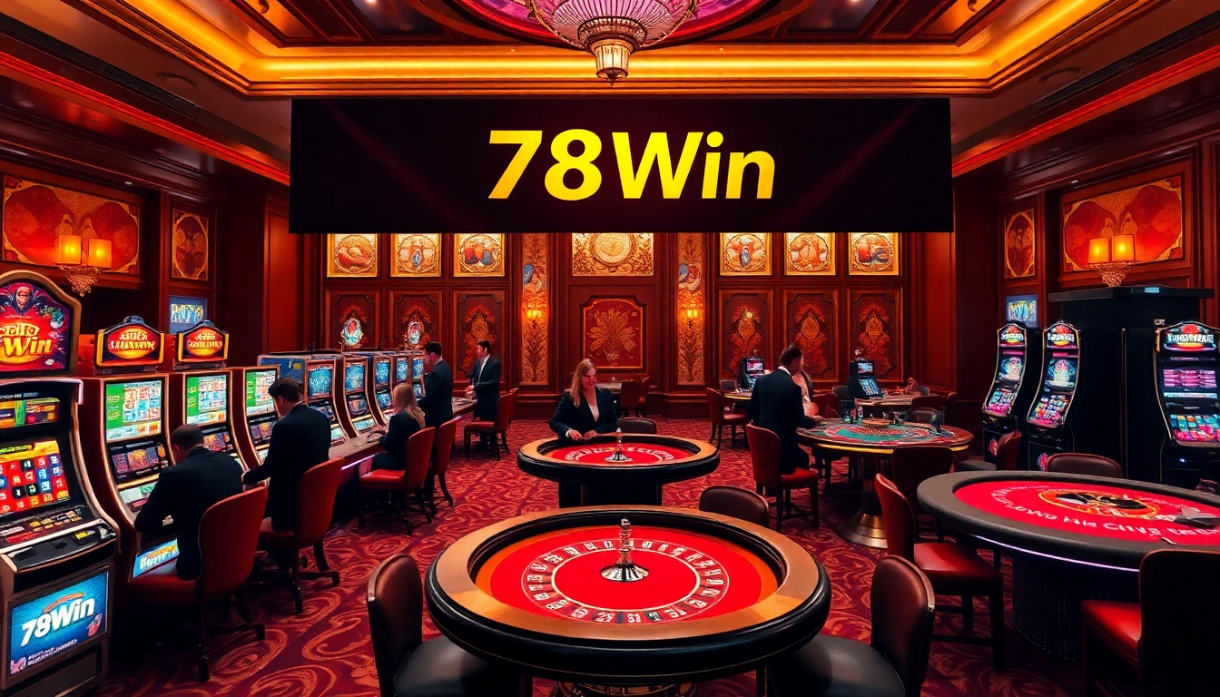 Experience a thrilling poker game at 78Win, featuring vibrant tables and professional players.