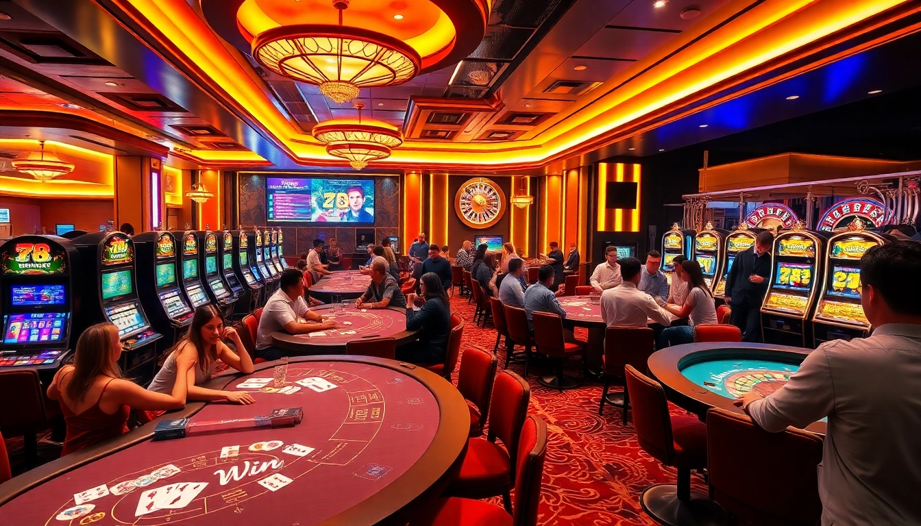 Experience the excitement of 78Win in a vibrant casino setting with live gaming action.