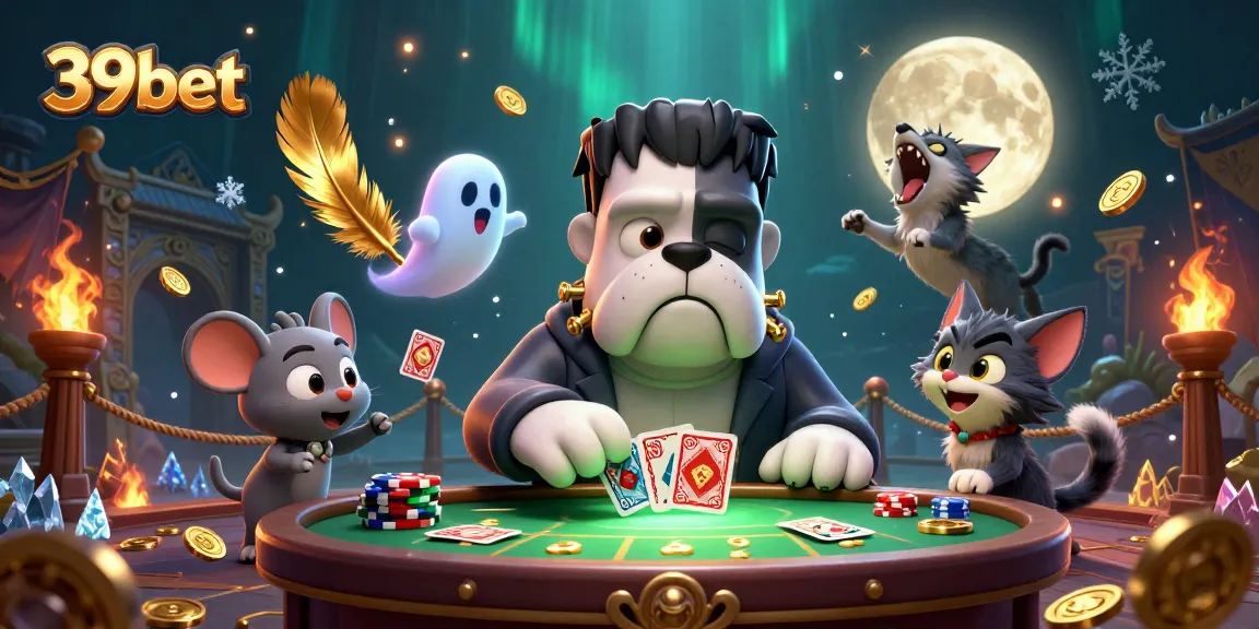 Experience thrilling gameplay with 39bet at a haunted casino table featuring unique characters and dynamic elements.