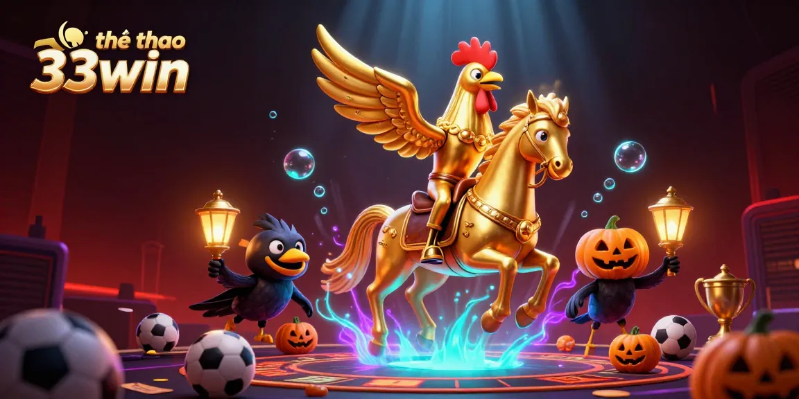 Engage in thrilling betting action with thể thao 33win as a golden rooster navigates a vibrant casino scene.