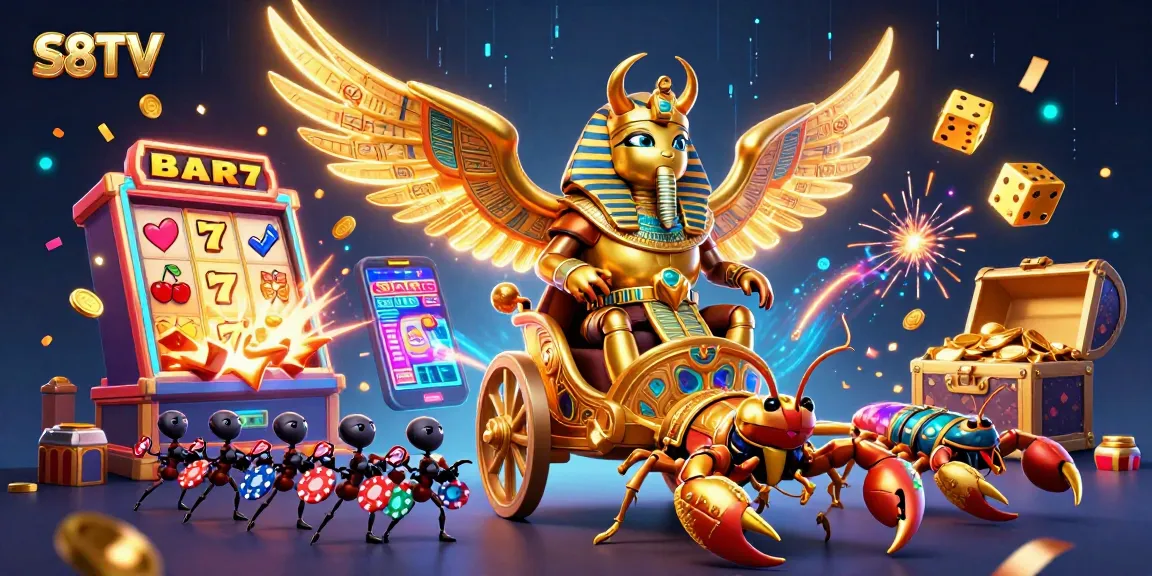 S8TV delivers thrilling sports betting with a vibrant scene of 3D characters, slot machines, and dynamic casino elements.